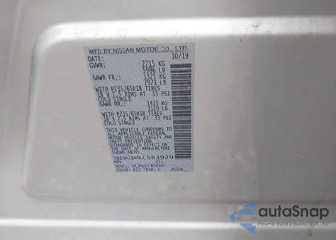 2020 Nissan Pathfinder Sv 4Wd from USA, damaged, VIN 5N1DR2BM0LC583929